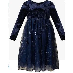 Meilleur Moment Girls Dress Navy Velvet Lace Star Tulle Bow Back Size 12 NWOT